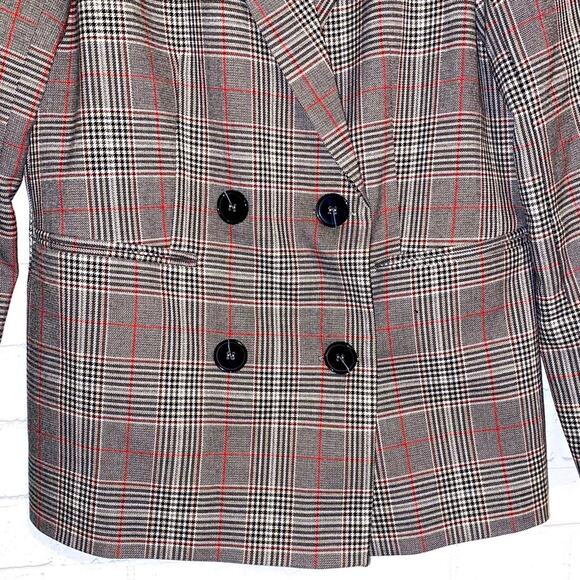 New Urban Outfitters $99 Plaid Double Breasted Red Blk Check Blazer Small NWT - Picture 7 of 15